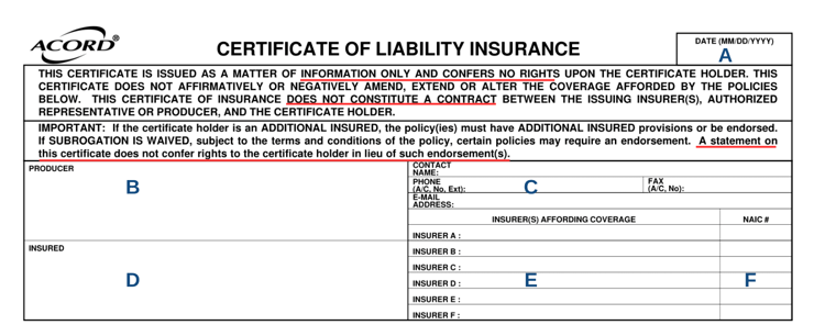 TOP OF CERTIFICATE OF INSURANCE